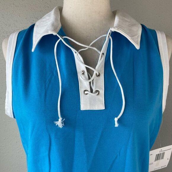 NWT Erika Caribbean Blue Sleeveless Collared Top Size L - Picture 2 of 7
